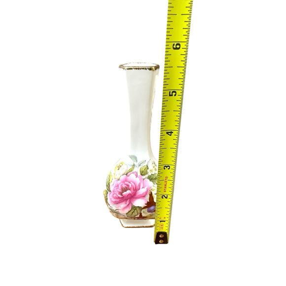 Vintage Fine Bone China Bud Vase Flambro "Summer Rose" Gold Trim Antique decor - Picture 5 of 5